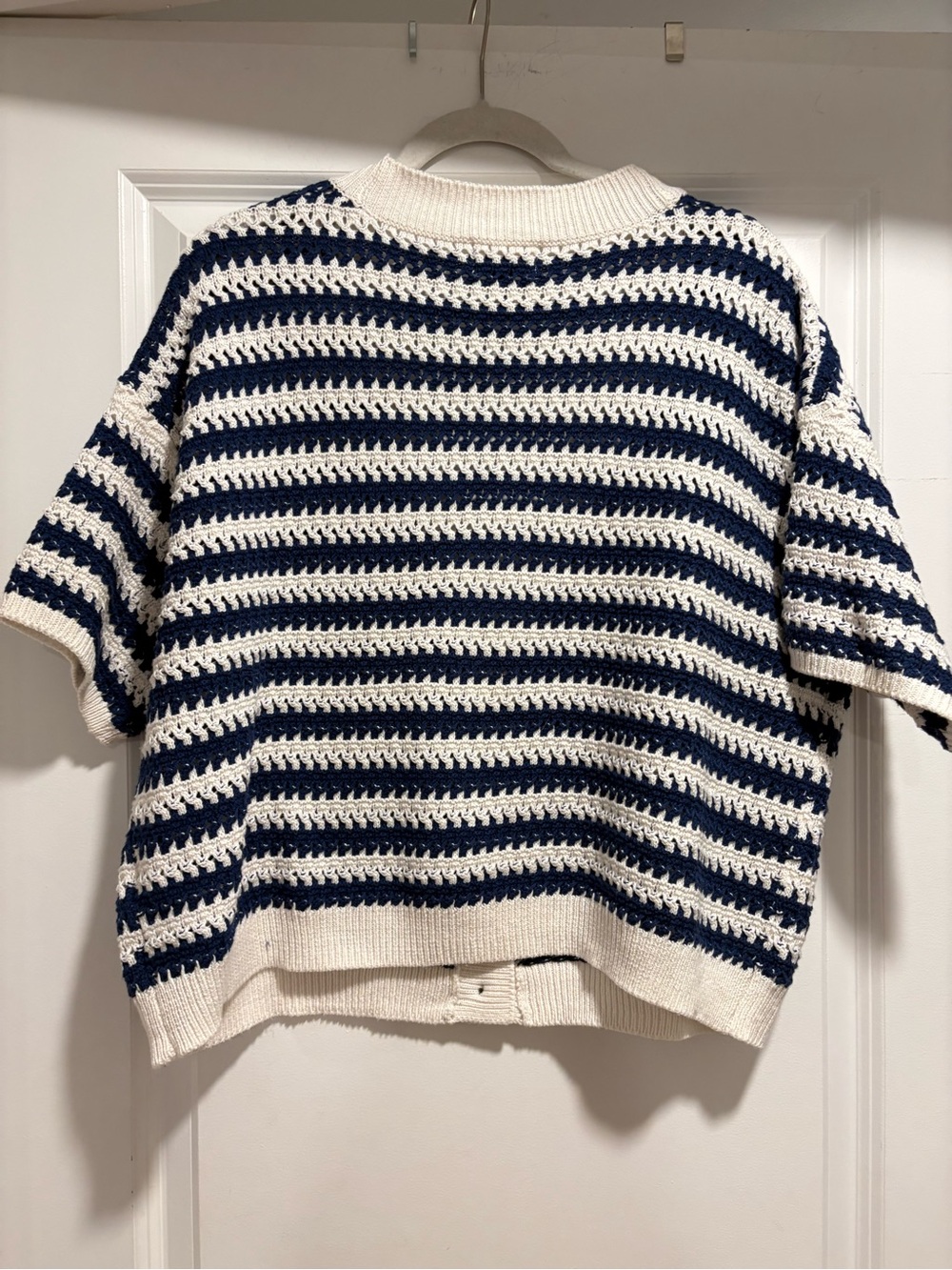 Universal Thread Navy & White Striped Open-Weave Button Cardigan - Picture 2 of 6
